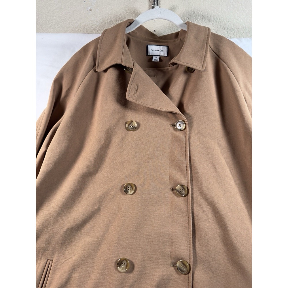 Charter Club Trench Coat Women 16 Camel Tan Double Breasted Belted Classic Lined - Picture 2 of 16